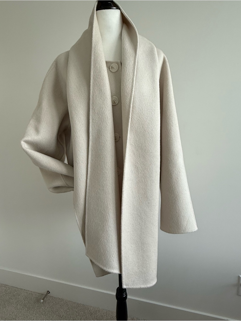 Lamarque Cream 100% Wool Coat with Built In Scarf Drape